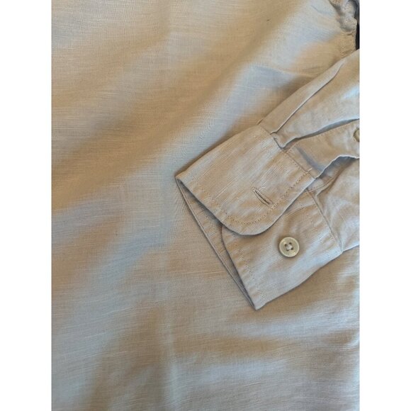 Mens Slim Fit Beige Button-Up Shirt By Stile Benetton Long Sleeves Linen Cotton - Picture 3 of 5